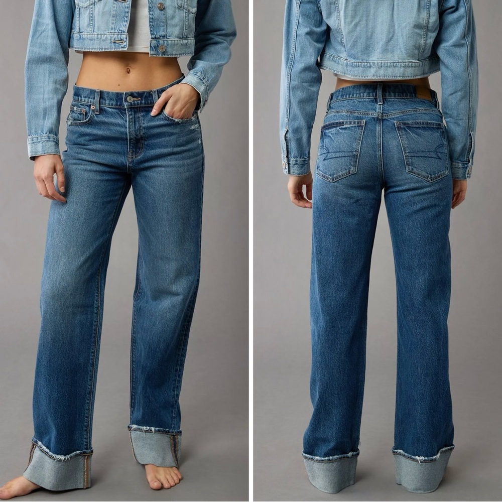 American Eagle Cuffed Stovepipe Jeans Size 2 High Rise Straight Leg Relaxed AE